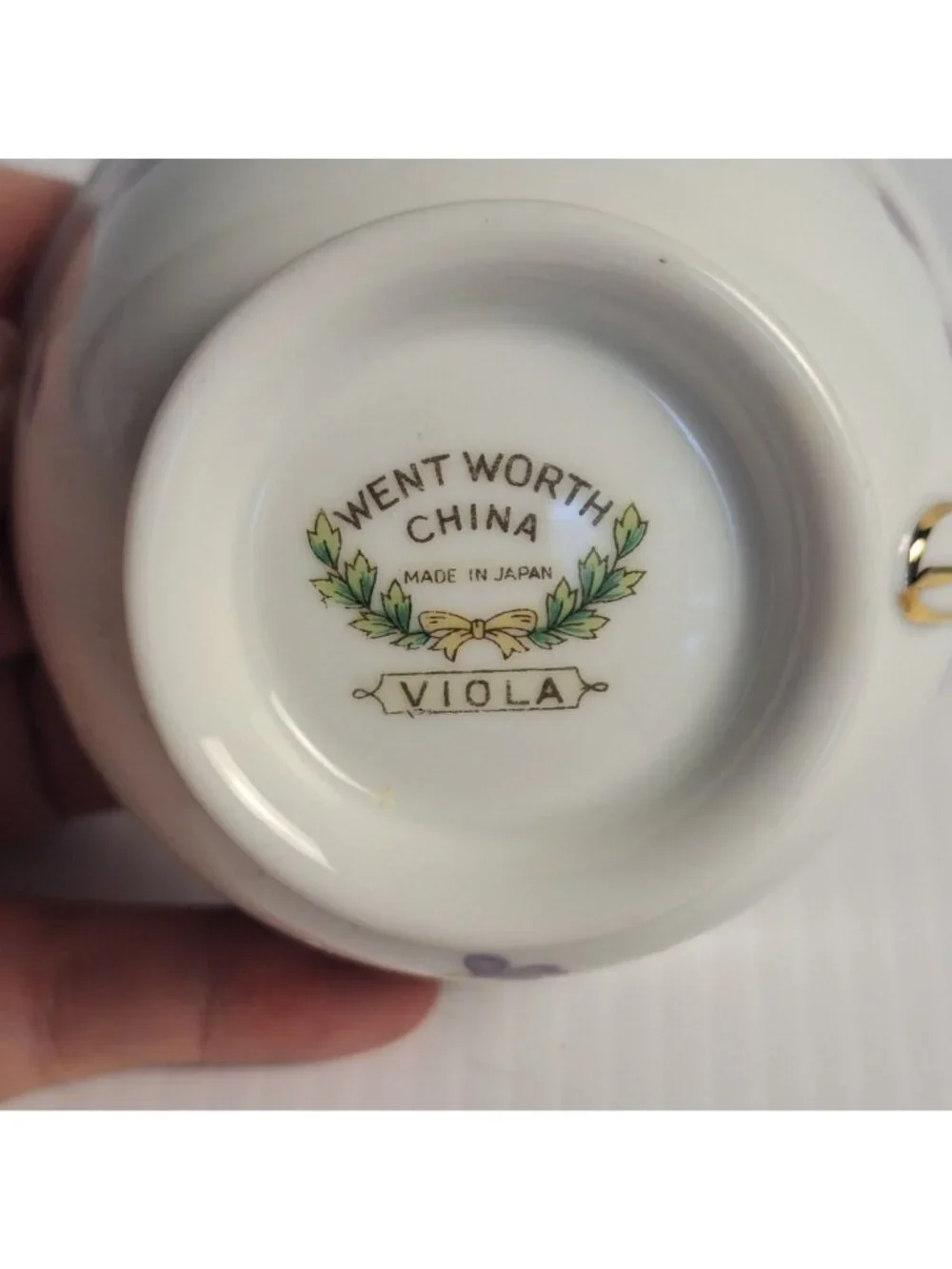 VINTAGE WENTWORTH CHINA JAPAN PURPLE FLORAL GOLD TRIM CUP AND SAUCER SET VIOLA